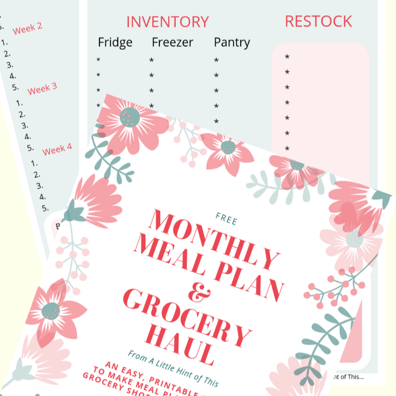 close up of monthly meal plan printables