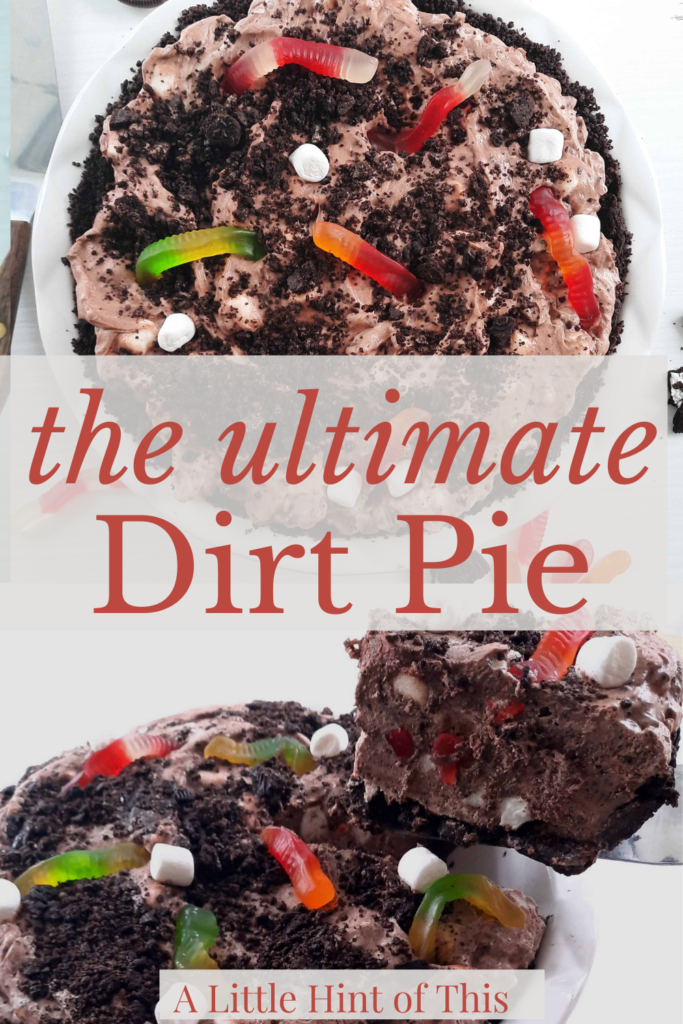 This creamy, decadent dirt pie is a classic family favourite everyone will love! Easy step-by-step instructions to create this heavenly dessert for any occasion or weeknight dessert.
#dessert #dirtpie #mudpie #pudding #chocolate #gummyworms #minimarshmallows #stabilizedwhippedcream #nocoolwhip #deliciousdesserts #easydesserts #alittlehintofthis