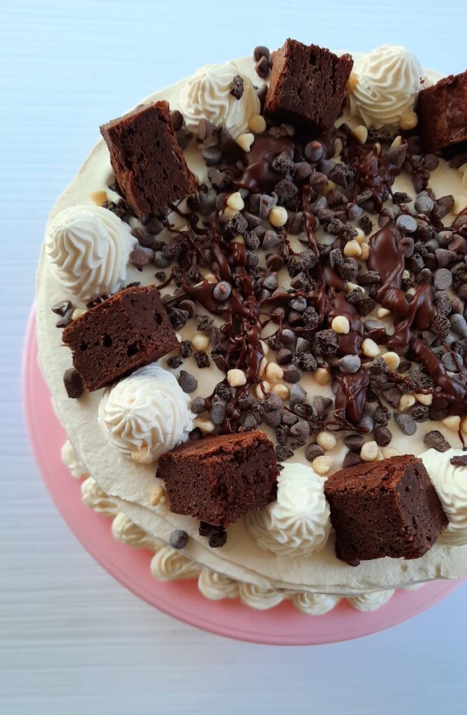 picture of easy brownie ice cream cake from the top