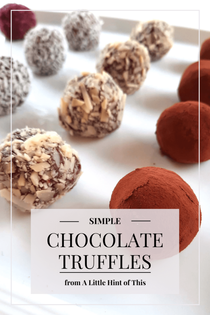 These easy chocolate truffles are made with just a few simple ingredients! A perfectly decadent treat for any special occasion, or just because you deserve it ;) 
#alittlehintofthis #chocolate #easydessert #christmas #valentinesday #easter #treat #creamy #ganache #truffles #chocolatetruffles #simpledessert