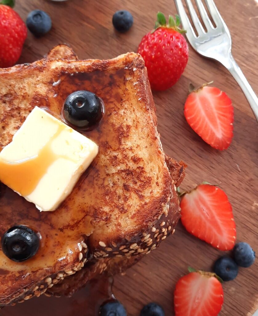 french toast with blueberries and butter