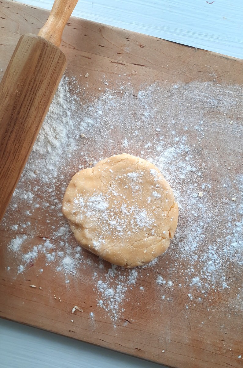 pie dough in a ball on a cutting board