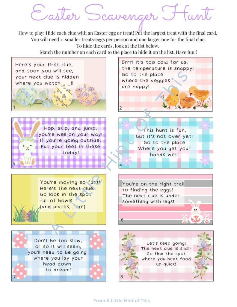 a picture of the printable easter egg hunt scavenger cards