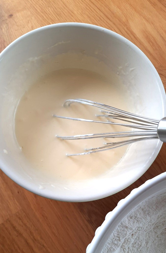 blended wet ingredients for cranberry coffee cake