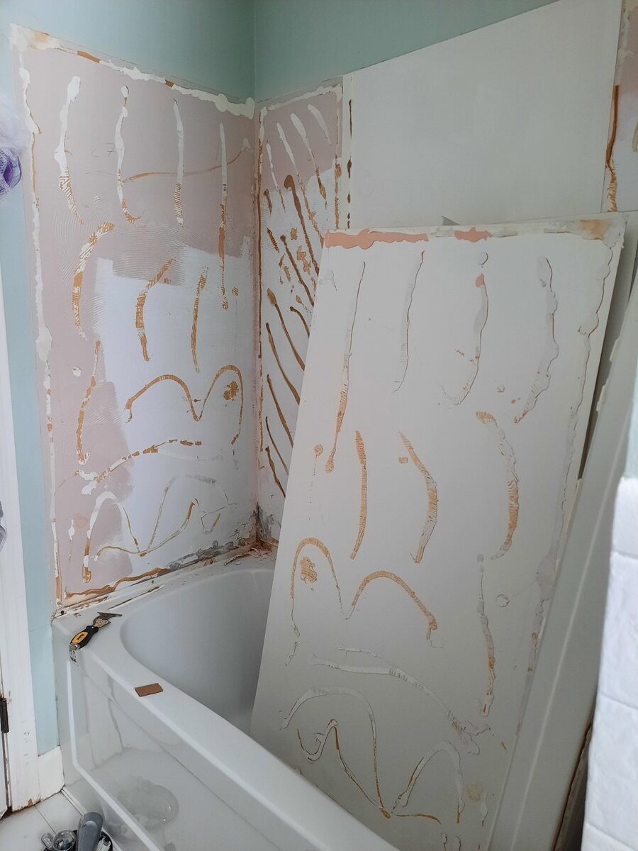 vinyl peeled off the bathtub wall during a renovation