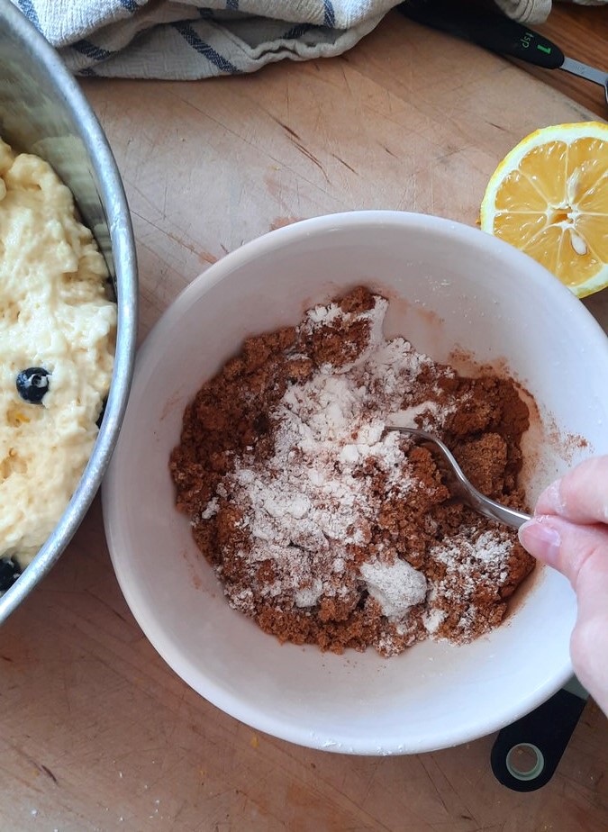 making cinnamon brown sugar crumble for the top of coffee cake