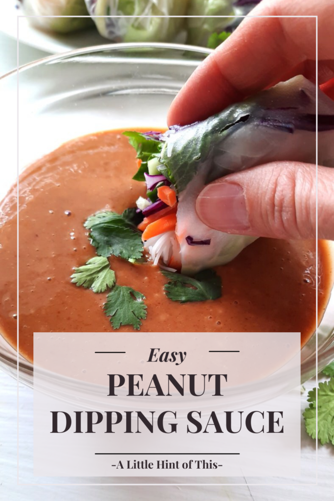 Quick and easy peanut dipping sauce using simple pantry ingredients. Fresh and full of flavour, this sauce has tons of uses, from chicken to salads, this dip is perfect for your next summer meal!
#peanutsauce #easydip #peanutdippingsauce #dipsandsauces #alittlehintofthis #peanutbutterrecipes